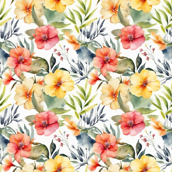 Floral Shape Watercolor Seamless Pattern Illustration — Stock Photo, Image