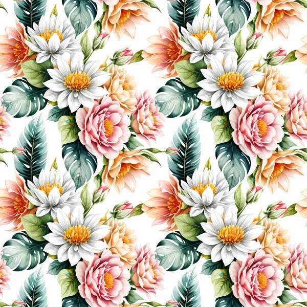Floral Σχήμα Ακουαρέλα Αδιάλειπτη Μοτίβο Απεικόνιση — Διανυσματικό Αρχείο