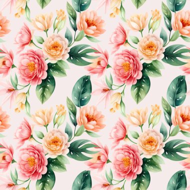 Çiçek şeklindeki suluboya pürüzsüz desen. Vektör illüstrasyonu.