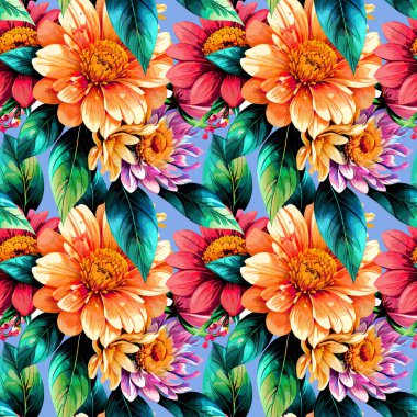 Çiçek şeklindeki suluboya pürüzsüz desen. Vektör illüstrasyonu.