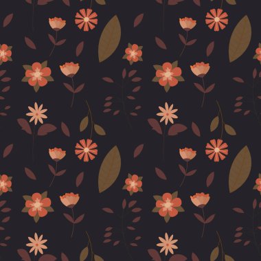 Soyut düz el çiçek desenli arkaplan çizimi. Vektör illüstrasyonu.