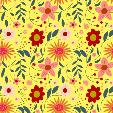 Soyut düz el çiçek desenli arkaplan çizimi. Vektör illüstrasyonu.