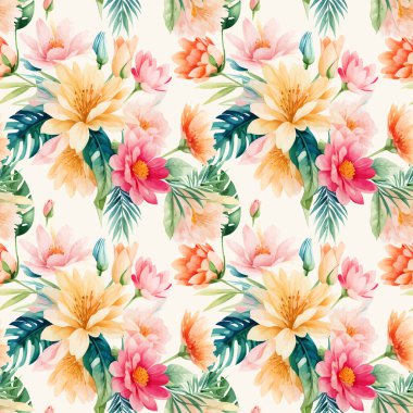 Çiçek şeklindeki suluboya pürüzsüz desen. Vektör illüstrasyonu.