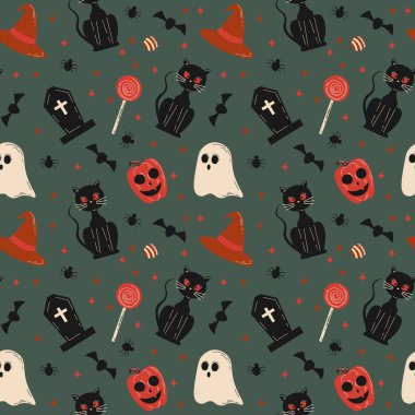 Halloween pattern in seamless style. Vector illustration.
