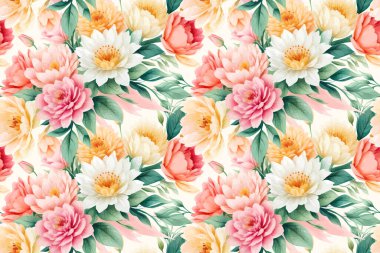 Çiçek şeklindeki suluboya pürüzsüz desen. Vektör illüstrasyonu.