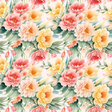 Çiçek şeklindeki suluboya pürüzsüz desen. Vektör illüstrasyonu.