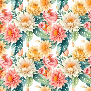 Çiçek şeklindeki suluboya pürüzsüz desen. Vektör illüstrasyonu.