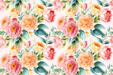 Çiçek şeklindeki suluboya pürüzsüz desen. Vektör illüstrasyonu.