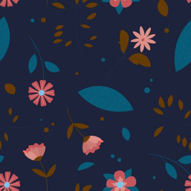 Soyut düz el çiçek desenli arkaplan çizimi. Vektör illüstrasyonu.