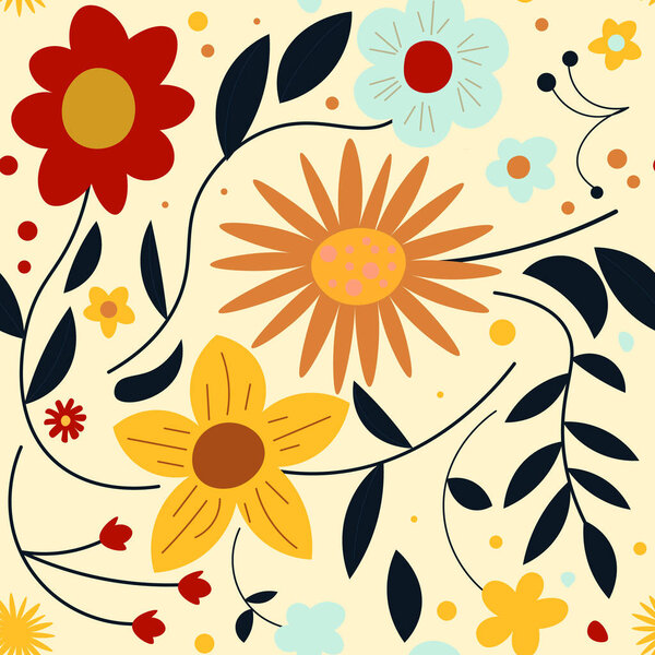 Abstract flat hand draw floral pattern background. Vector illustration.