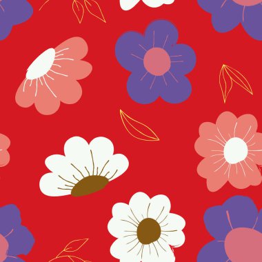 Soyut düz el çiçek desenli arkaplan çizimi. Vektör illüstrasyonu.