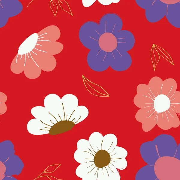 Soyut düz el çiçek desenli arkaplan çizimi. Vektör illüstrasyonu.