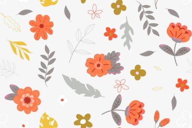 Soyut düz el çiçek desenli arkaplan çizimi. Vektör illüstrasyonu.