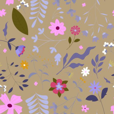 Soyut düz el çiçek desenli arkaplan çizimi. Vektör illüstrasyonu.