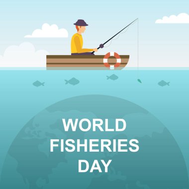Dünya Balıkçılık Günü geçmişi. Koruma Ortamı. Vektör illüstrasyonu.