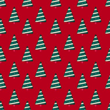 Kırmızı arka planda pürüzsüz bir noel ağacı. Parmak iziniz için tasarım, moda.