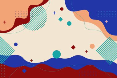 Renkli modern Memphis geçmişi. Vektör çizimi. Soyut arkaplan.