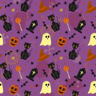 Soyut cadılar bayramı desen tasarımı arkaplanı. Vektör illüstrasyonu.