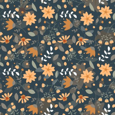 Soyut düz el çiçek desenli arkaplan çizimi. Vektör illüstrasyonu.