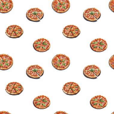 Ulusal Pizza Haftası suluboya kusursuz desen. Vektör illüstrasyonu.