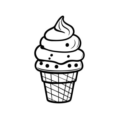 Black-and-white vector illustration of an ice cream cone with decorative dots and a waffle cone design. clipart