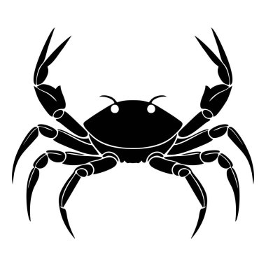 Bu resimde cesur, siyah bir yengeç silueti var. Güçlü pençeleri geniş bir alana yayılmış ve vücudu karmaşık işaretlerle detaylandırılmıştır. Bu illüstrasyon çarpıcı bir sadelikle bir yengecin özünü yakalar..