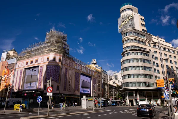 Madrid España Junio 2022 Cruce Por Gran Vía Con Plaza — Foto de Stock