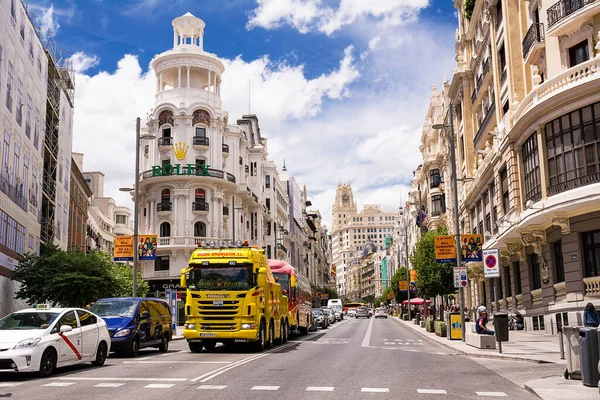 Madrid España Junio 2022 Inicio Gran Vía Con Camiones Tráfico — Foto de Stock