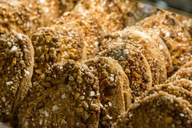 Toledanas biscuits in the shop window, typical of the area of Toledo, Spain.