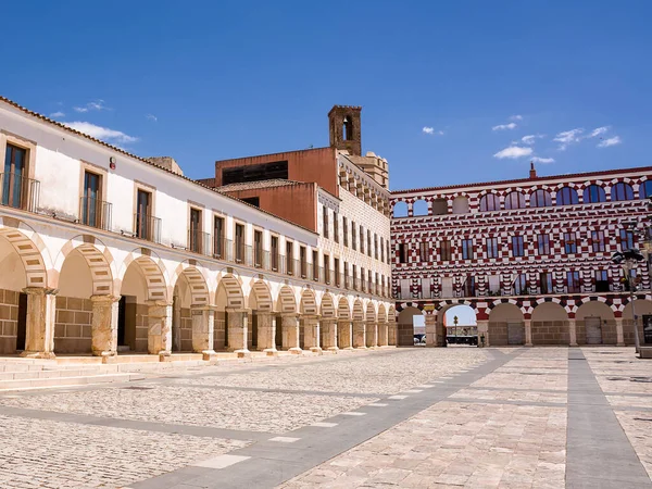 Fasader Byggnader Och Färgglada Hus Plaza Alta Badajoz Spanien — Stockfoto