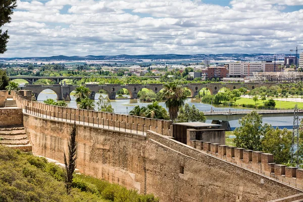 Panorama Badajoz Surplombant Fleuve Guardiana Les Murs Alcazaba Estrémadure Espagne — Photo