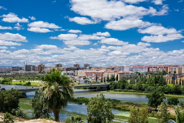 Panorama Badajoz Výhledem Řeku Guardiana Extremadura Španělska — Stock fotografie