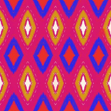 Red ikat 'in etnik yapısı kusursuz. Bu deseni oluşturmak için ikat desenini kullan. Tekstil, duvar kağıdı, halı ve giysi için soyut desenli arkaplan. 