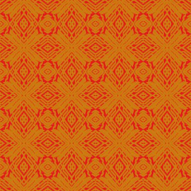 Nakış desenli tasarım. Kırmızı, turuncu ya da altın desenli. Kabile tarzında. Geleneksel etnik halk motifi. Tekstil, kumaş, halı, havlu, eşarp için Aztek ikat geometriği