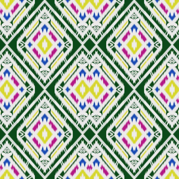 刺绣插图设计无缝的多色彩图案模板部落风格 传统的民族民间主题 Aztec Ikat背景 纺织品 毛巾和垫子的几何艺术摘要 — 图库照片