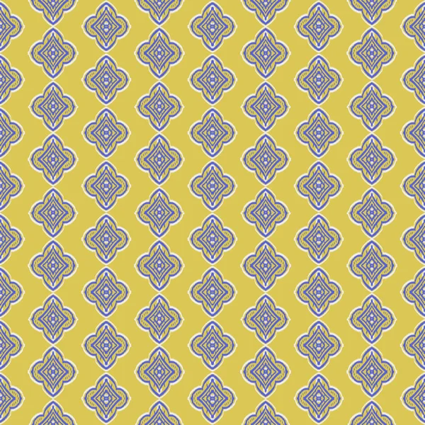 Ikat nakışı, geometrik dikişsiz mavi ve beyaz çizgili sarı arkaplanlı yerel kumaş deseni. Tekstil, kumaş, elbise, giysi, halı, perde, ipek, duvar kağıdı ve ambalaj kağıdı tasarımı.