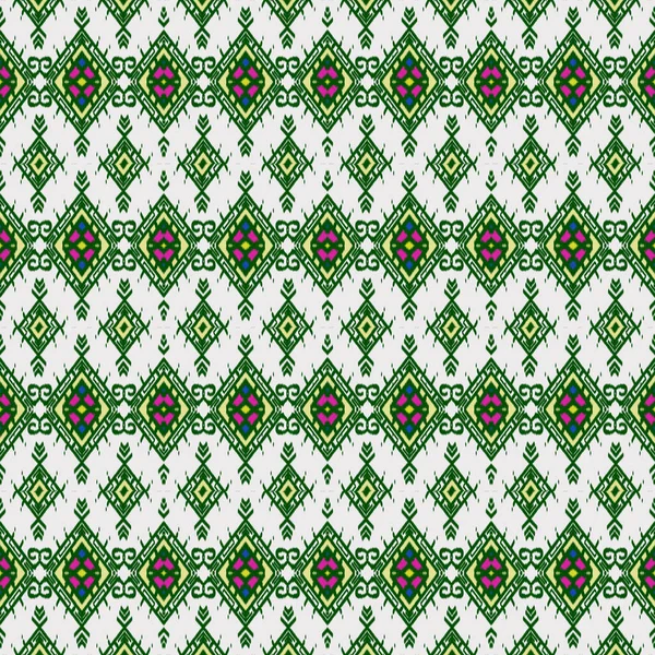 Embroidery illustration design seamless multicolor pattern template in tribal style. Traditional ethnic folk motif. Aztec ikat white background. Abstract geometric art for textiles, fabric, carpets, towels, and mats.