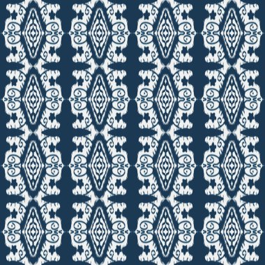 Mavi arka planda soyut çizgili Ikat desenli nakış. Geometrik etnik doğulu dikişsiz desen gelenekseldir.. 
