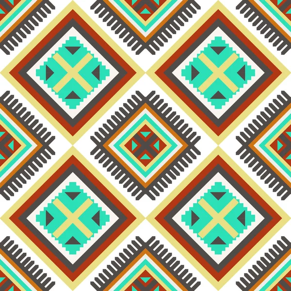 Çoklu renkli kabile çizimi kusursuz Navajo desenli. Duvar kağıdı, kumaş, tekstil ve ambalaj kağıdı için mavi arkaplan tasarımı üzerine Aztek soyut geometrik kare resim baskısı.