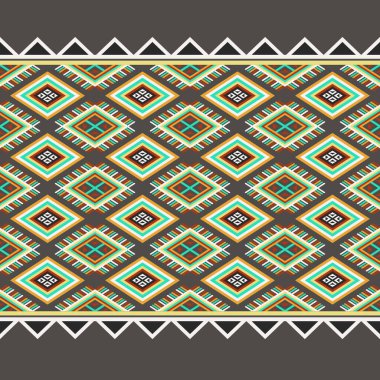 Nakış geometrisi. Gri arka planda turuncu, beyaz ve yeşil çizgiler. Aztek soyut çizimi. Doku, tekstil, kumaş, atkı, giysi, baskı için doğal stil geleneksel tasarım. 