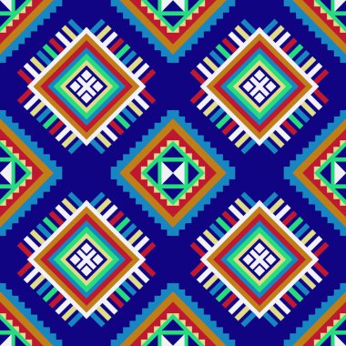 Geometrik etnik oryantal kusursuz desen geleneksel Ikat kabilesi Navajo kusursuz desen. Arka plan, halı, duvar kağıdı, giysi, ambalaj, Batik, kumaş için Aztek soyut sanatı. Çizim nakış biçimi.