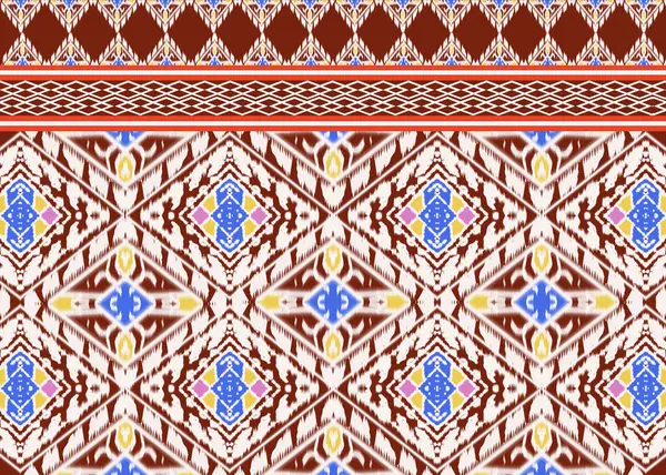 Ikat tribal pattern. Ethnic geometric fabric ikat textile traditional pattern embroidery style. Ikat seamless pattern for carpet,wallpaper, native cloth,wrapping,batik,illustration,cushions,tile,scarf