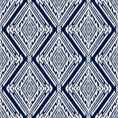 Geometrik örgü pürüzsüz desen. Geleneksel etnik kabile sanatları desenleri mavi ve beyaz renkli arkaplanda beyaz desenli resimleme, kumaş, ipek, halı, duvar kağıdı.
