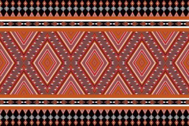 Etnik, pürüzsüz geometrik kabile arkaplanı. Kırmızı, beyaz, turuncu geleneksel renk motifleri. Tekstil duvar kağıdı kumaşı için soyut Aztek süslemesi. Vektör illüstrasyonu