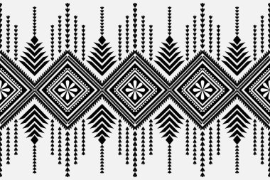 Geometrik dikişsiz desen soyut siyah ve beyaz. Etnik süslemeli kabile Navajo kumaşı. Arka plan, kumaş, sarong, batik, ambalaj, duvar kağıdı için Aztek halk motifleri tasarımı