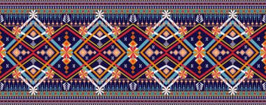 Parlak Etnik Örnekler Nakış. Klasik kabile Navajo Geleneksel Geometrik Sanatı Aztek renginde. Duvar kağıdı, doku, tekstil, kumaş, giysi, ambalaj, batik, sarong için tasarım.