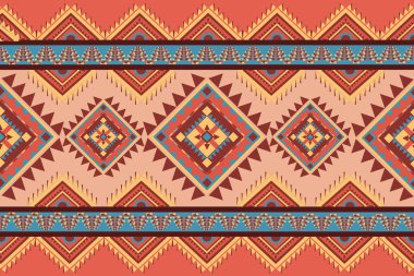 Klasik renkli, etnik soyut desenli, dikişsiz bir kabile. Aztek geometrik sanat. Duvar kağıdı, yastık, giysi ve kumaş için Navajo tekstil arka plan tasarımı. Vektör illüstrasyon nakış biçimi.