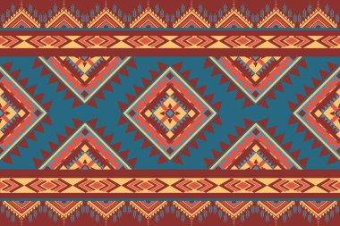 Klasik renkli, etnik soyut desenli, dikişsiz bir kabile. Aztek geometrik sanat. Duvar kağıdı, yastık, giysi ve kumaş için Navajo tekstil arka plan tasarımı. Vektör illüstrasyon nakış biçimi.
