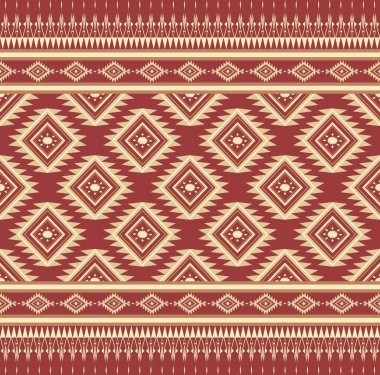 Kırmızı ve sarı Etnik desenler nakışsız. Klasik kabile Navajo Geleneksel Geometrik Sanatı Aztek. Duvar kağıdı, doku, tekstil, kumaş, giysi, ambalaj, batik, sarong için tasarım.