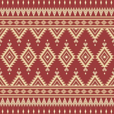 Kırmızı ve sarı Etnik desenler nakışsız. Klasik kabile Navajo Geleneksel Geometrik Sanatı Aztek. Duvar kağıdı, doku, tekstil, kumaş, giysi, ambalaj, batik, sarong için tasarım.